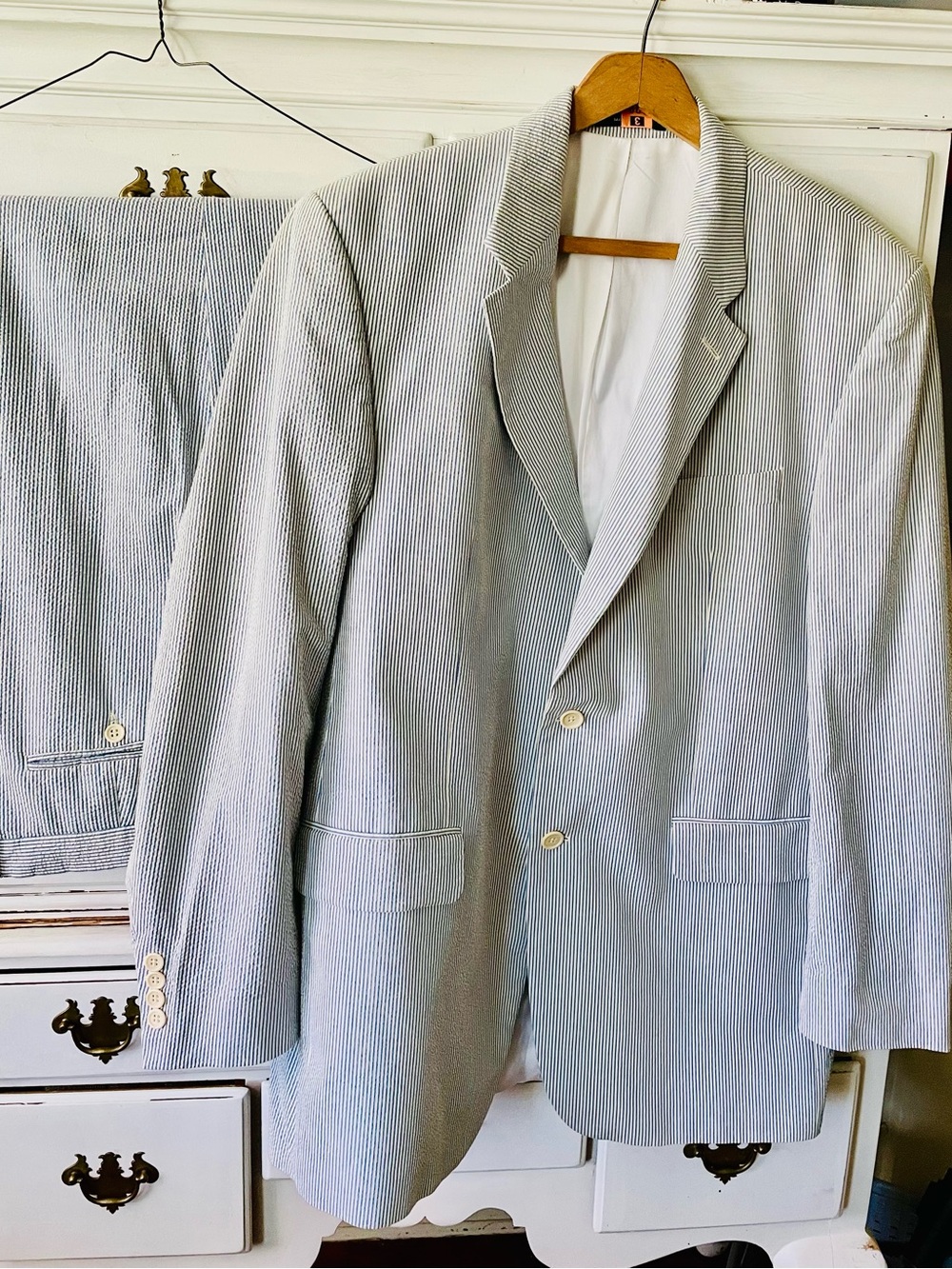 Ralph Lauren Green label Blue seersucker 2pcs Suit 44L